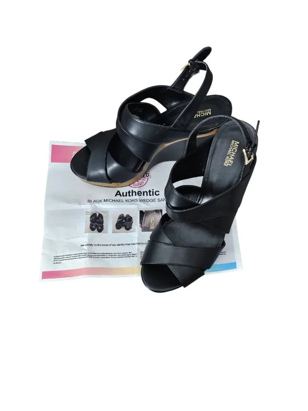 Michael Kors Dana Leather Crisscross Platform Wedge Sandals New COA Black 8.5M